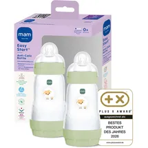 MAM Easy Start Anti-Colic Babyflasche | 0+ Monate | Testsieger | Milchflasche für Neugeborene | Weniger Koliken | stillfreundliche Baby Trinkflasche | Sauger Gr. 1 | 260ml | Schaf | 2 Stück