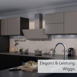 Wiggo WE-A942G Dunstabzugshaube 90cm kopffrei I Abluft Umluft Dunstabzug 626m3/h - Touch-Display 4 Stufen I Energieeffizienzklasse A Schräghaube ...