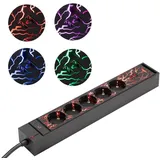 Navaris 5-fach Gaming Steckerleiste mit LED Beleuchtung - 2x USB - Schalter Steckdosenleiste (Kabellänge 35,80 m) schwarz