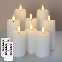 Mavandes Packung mit 8 flammenlos flackernden LED-Kerzen mit 2 Fernbedienungen und Timerfunktion, 5,3cm x 11cm 14cm 17cm Weiße batteriebetriebene Kunststoffkerzen