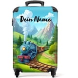 NoBoringSuitcases.com® Koffer personalisiert, Kinder Koffer- 55x40x20cm Handgepäck Trolley, Kindergepäck - Kinder Handy- Zug in den Bergen - Leicht - Koffer mit Namen Initialen