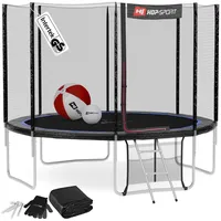 Hop-Sport Trampolin Outdoor Ø 305 cm – Gartentrampolin Komplettset mit 4 stabilen U-Beinen, außenliegendem Netz, Sprungtuch und Leiter sowie Extra-Zubehör, schwarz/blau