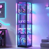 TAGELIER Glasvitrine mit RGB-Beleuchtung, 173 cm Vitrine mit 4 Ebenen, Eckvitrine für Sammlerstücke/Spielzeug/Bücher, LED-Aufbewahrungsschrank