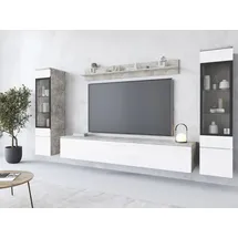 INOSIGN Wohnwand INOSIGN "VERA II", beige (beton smart, weiß hochglanz), B:260cm H:130cm T:33cm, Kastenmöbel-Sets, Wohnwand, Mediawand 260 cm, Vitrine mit Verglasung, stehend und hängend