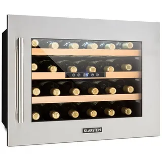 Klarstein Einbau-Weinkühlschrank, 1 Zonen Getränkekühlschrank Klein, Kleiner Weinschrank 57L, Wein-Kühlschrank Klein mit Glastür, Indoor/Outdoor Flaschenkühlschrank, Wine Fridge 24 Flaschen - Silber