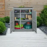 Relaxdays Gartenschrank, 3 Fächer, Flachdach mit Neigung, Doppeltür, HBT: 97 x 86,5 x 47 cm, Werkzeugschrank, Holz, grau,
