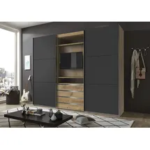 WIMEX "Magic by fresh to go", grau (plankeneiche nachbildung, graphit), B:300cm H:236cm T:65cm, Schränke, Schwebetürenschrank, tolles EXTRA: mit drehbarem TV-Element, mittig mit Schubladen