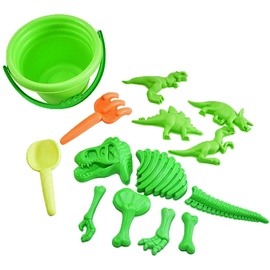 Kögler 90535 - Dinosaurier Sandformen Set, Hergestellt aus Bio Kunststoff, verschiedene Dinosaurier Sandformen, sowie eine Schaufel, eine Harke und ein Eimer