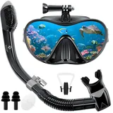 KESSER® Schnorchelset Profi Taucherbrille Schnorchelmaske Tauchset Erwachsene Tauchmaske - Inkl. Action-Cam Halterung - Antibeschlag und Anti-Leck...