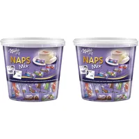 Milka Naps Mix 1 x 1kg Dose, Zartschmelzende Mini-Schokoladentäfelchen aus Alpenmilch, Erdbeer, Haselnuss und Crème au Cacao (Packung mit 2)