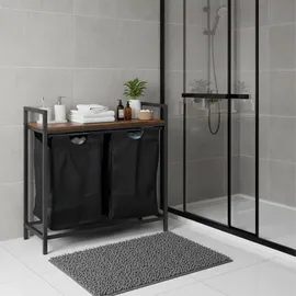Relaxdays Wäschesammler, 2 Fächer mit Ablage, HBT: 72 x 73 x 33 cm, Wäschekorb Metall, braun/schwarz