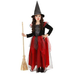 Widdmann Kostüm Gifthexe, Mit rotem und scharzem Netzstoff besetztes Hexenkostüm für Halloween rot 134-140