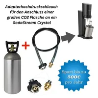 CO2 Hochdruckschlauch 2,5 m für SodaStream Crystal inkl. 2 kg CO2-Flasche – Mehrwegflasche Adapter