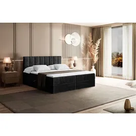altdecor Boxspringbett mit Matratze Boxbett, Topper, Polsterbett mit Bettkasten OTTA - Schwarz Samt