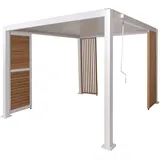 BERLINLODGE Pergola Mit 1x Lamellenwand Und 2x Seitenwand HxBxT 235x300x300cm Lamellen-Pavillon Weiß 10cm-Alu-Gestell Holzoptik