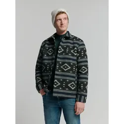Langarmhemd NO EXCESS "No Excess Überhemd mit Aztekenmuster", Herren, Gr. M, Normalgrößen, schwarz, 100% recycelter Polyester, casual, normal, Hemden