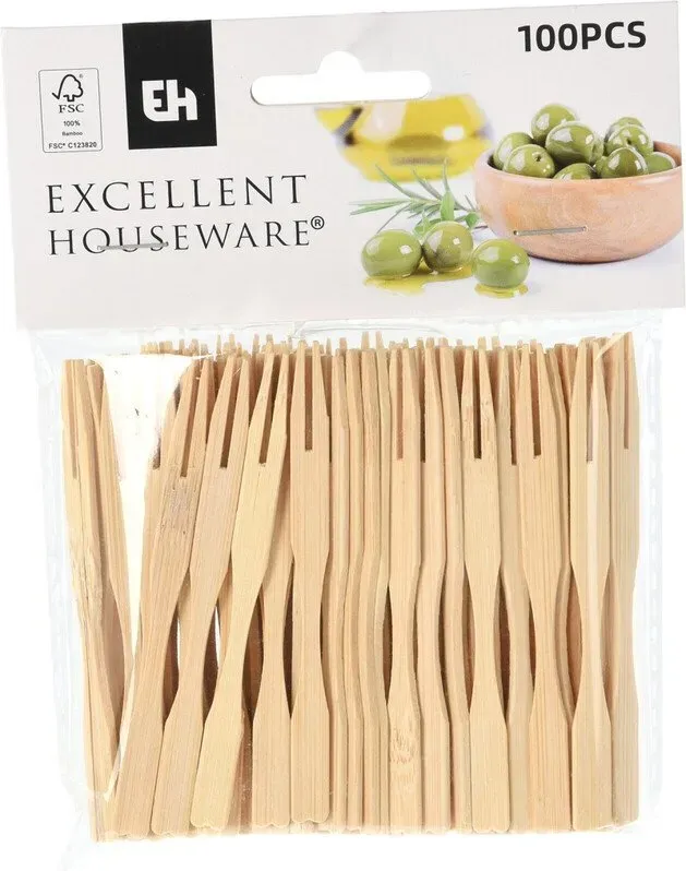 Excellent Houseware Einweg-Bambus-Fruchtgabel Kuchengabel Snackgabel Dessertgabel Bambus-Fruchtspieß 9cm 100 Stück