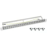 HMF STP Keystone-Patchpanel 19 Zoll 1 HE 24 Ports RJ45 Geschirmt Lichtgrau