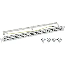 HMF STP Keystone-Patchpanel 19 Zoll 1 HE 24 Ports RJ45 Geschirmt Lichtgrau