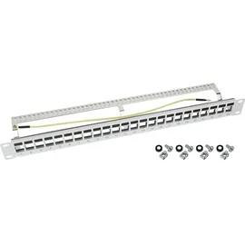 HMF STP Keystone-Patchpanel 19 Zoll 1 HE 24 Ports RJ45 Geschirmt Lichtgrau