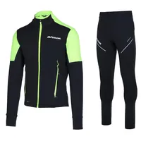 Airtracks Herren Winter Laufset Thermo Pro Line Laufhose Lang Laufshirt Langarm Sweatshirt Fleece Funktionsshirt Sport Langarmshirt Jogginghose Leggins - schwarz-neon - XXL - XXL