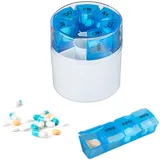 Relaxdays Tablettenbox 7 Tage 4 Fächer, morgens, mittags, abends, nachts, BPA-frei, Wochenbox für Medikamente, weiß/blau