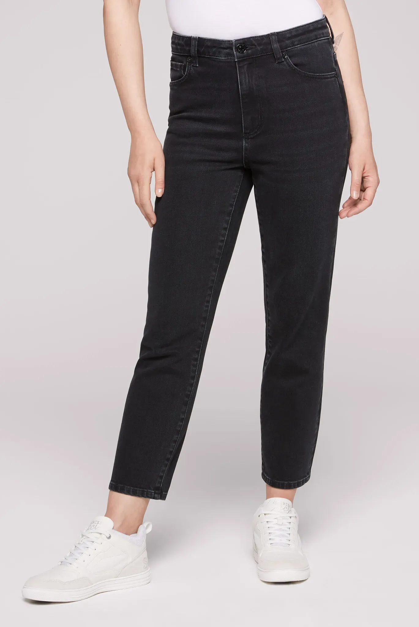 Mom-Jeans SOCCX Gr. 30, Normalgrößen, schwarz Damen Jeans mit hoher Leibhöhe