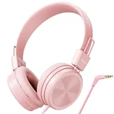 Cowyawn Kinder Kopfhörer, Kleinkind-Kopfhörer mit sicherem Lautstärkeregler, 94 dB, kabelgebundene Schulkopfhörer für Kinder Verstellbare 3,5-mm-On-Ear-Kopfhörer für Jungen/Mädchen (Rosa)