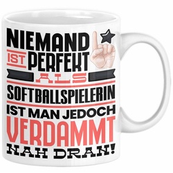 Trendation Tasse Softballspielerin Geschenk Tasse Lustige Geschenkidee für Softballspie weiß