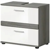 inn.furn Waschbeckenunterschrank Weiß Hochglanz Grau 60 cm Bailey