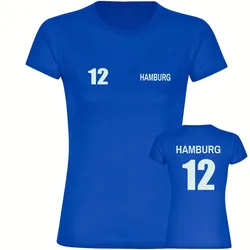 multifanshop Damen T-Shirt - Hamburg - Trikot Nummer 12 - Druck weiß - Frauen