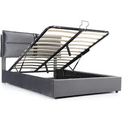 Merax Doppelbett 140x200 Polsterbett aus Samt mit Lattenrost & Hydraulische Stauraum Grau