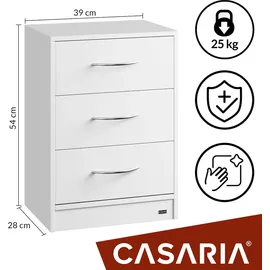 CASARIA Nachttisch Eloise 54x39x28cm Weiß LED 3 Schubladen Kabelführung Wandbefestigung Boxspringbett Schlafzimmer Nachtschrank Nachtkonsole Nachtkommode Holz