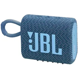 JBL GO 3 Eco – Kleine Bluetooth Box aus recyceltem Material in Blau – Wasserfester, tragbarer Lautsprecher für unterwegs – Bis zu 5h Wiedergabezeit mit nur einer Akkuladung