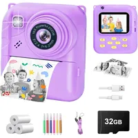 Sofortbildkamera Kinder, 1080P Digitalkamera mit 3 Druckrollen, 32GB Karte & Hülle, Kinderkamera mit Spielen, Filtern, Musik, Geschenk 3–12 Jahre (Lila)