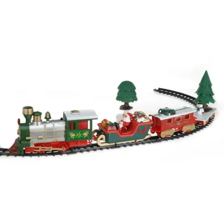 Spetebo Weihnachtszug mit Musik und Beleuchtung - 22-teilig - Deko Zug mit Lokomotive, Waggons und Schienen