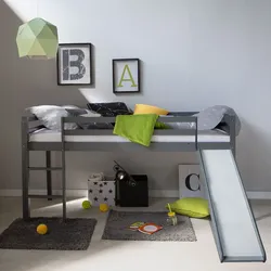 Homestyle4u Hochbett 90x200 Grau/Weiß Hochbett mit Rutsche und Absturzsicherung