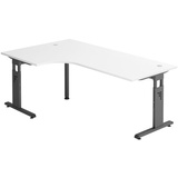 HAMMERBACHER Gradeo höhenverstellbarer Schreibtisch weiß L-Form, C-Fuß-Gestell grau 200,0 x 80,0/120,0 cm