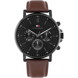 Multifunktionsuhr TOMMY HILFIGER "TYSON", braun, schwarz, Armbanduhren, Herren, Quarzuhr, Armbanduhr, Herrenuhr, Lederarmband, analog
