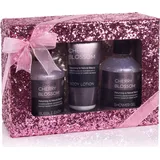 Brubaker Beautyset Cherry Blossom Skin + Spa - 4 tlg. Bade- und Duschset mit Kirschblüten Duft in Glitzer Geschenkbox Pink + Kosmetiktasche
