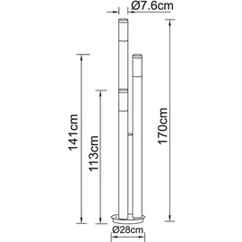 GLOBO Led Außenlampe Standleuchte Wegeleuchten Außen Edelstahl Gartenleuchte Groß für draußen, anthrazit rauch, 3x 7w 3x 630lm warmweiß, Dxh 28x170 cm