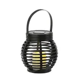 MARELIDA LED Solar Laterne mit LED Kerze - Korboptik - flackernde LED - H: 15cm -Lichtsensor - schwarz