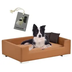 Rohrschneider Hundesofa mit Gratis-Beigabe, Hundecouch Kunstleder braun/ caramell