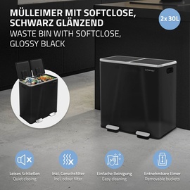 ML-Design Mülleimer mit Trennsystem 2x 30L Schwarz aus Stahl