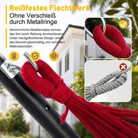 Sekey Hängematte mit Karabinern Tragetasche aus Baumwolle Doppelhängematte für Outdoor, bis 200 kg Belastbar, für Garten, Balkon Terrasse Indoor ... - Rot