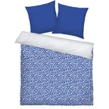 Tom Tailor Renforcé-Bettwäsche, 2 * 80x80 + 200x220 cm, 100% Baumwolle/Renforcé, mit Wendemotiv und farbigem Reißverschluss, Organic Leaves Blau, Weiß (Cobalt)