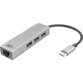 Act AC7055 1 x USB C Stecker auf 3 x USB A, Gigabit Network Port Hub mit Ethernet
