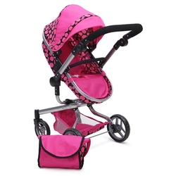 Puppenwagen Bella 9695 Puppenkorb Sonnendach und Schiebegriff verstellbar Tasche