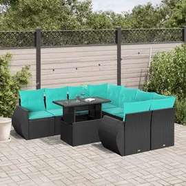 vidaXL Gartensofa-Set mit Kissen, schwarzes Polyrattan