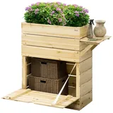 Outsunny Hochbeet Pflanzkasten Blumenkasten mit Tisch, Schrank Gemüsebeet für Garten, Terrasse und Balkon, Natur,